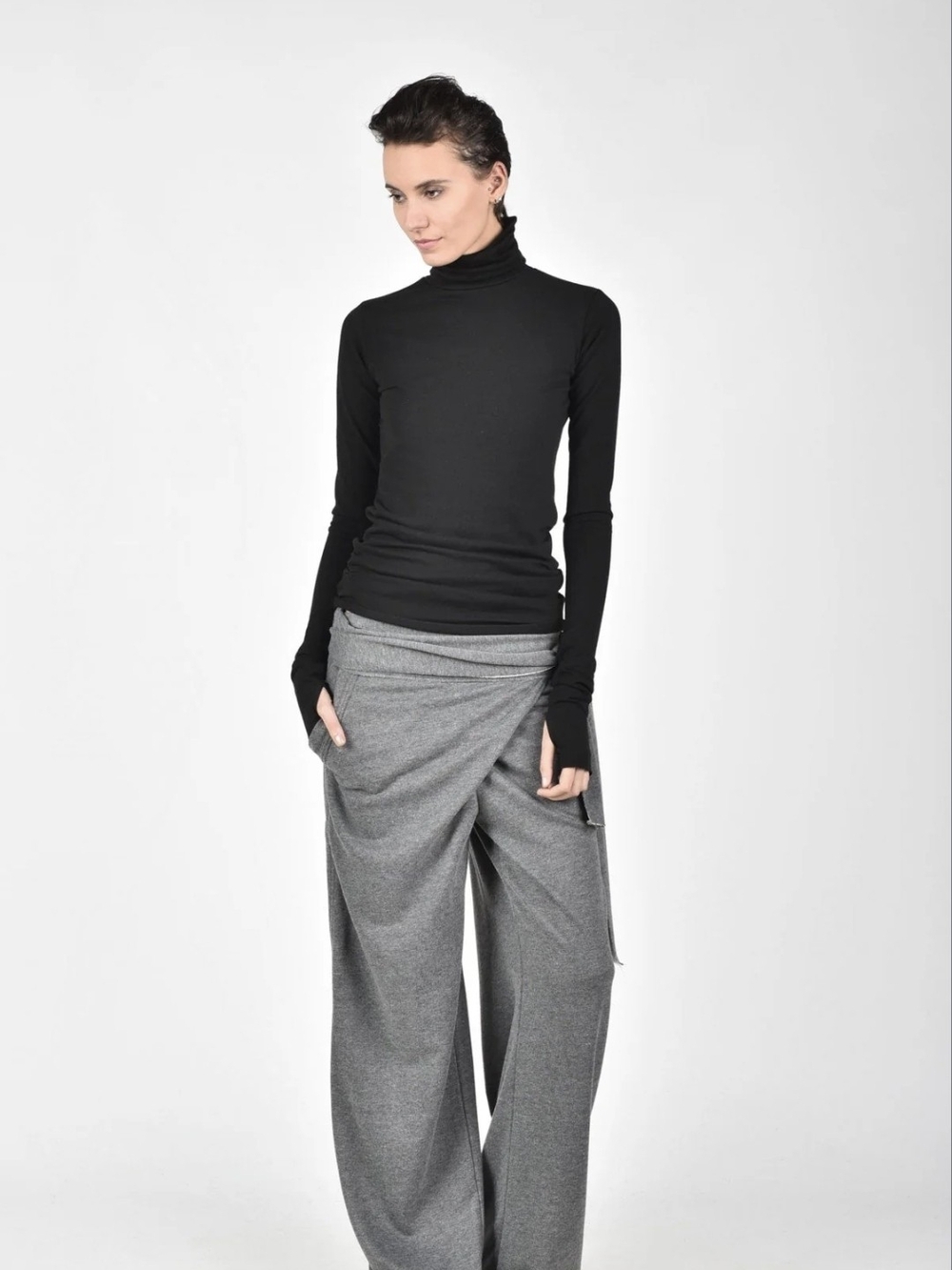 Wide Leg Draped Gray Trousers - Women's Pants & Jumpsuits